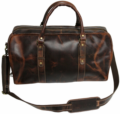 Quality Full Grain Genuine Leather Travel Bag with Adjustable Shoulder Strap. FREE Leather Apple Air-tag Holder. Style No. 81005