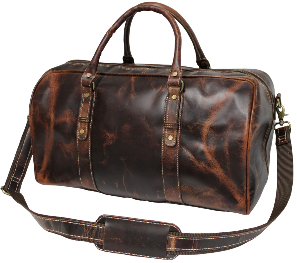 Quality Full Grain Genuine Leather Travel Bag with Adjustable Shoulder Strap. FREE Leather Apple Air-tag Holder. Style No. 81005