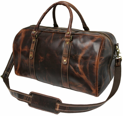 Quality Full Grain Genuine Leather Travel Bag with Adjustable Shoulder Strap. FREE Leather Apple Air-tag Holder. Style No. 81005