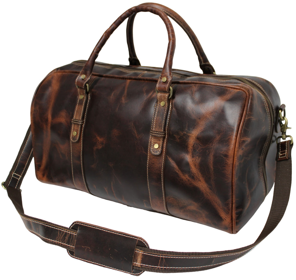 Quality Full Grain Genuine Leather Travel Bag with Adjustable Shoulder Strap. FREE Leather Apple Air-tag Holder. Style No. 81005