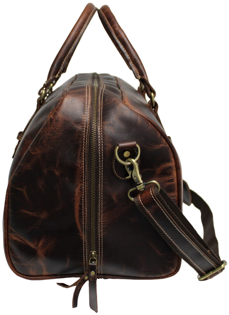 Quality Full Grain Genuine Leather Travel Bag with Adjustable Shoulder Strap. FREE Leather Apple Air-tag Holder. Style No. 81005