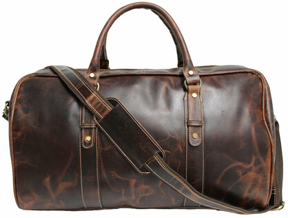 Quality Full Grain Genuine Leather Travel Bag with Adjustable Shoulder Strap. FREE Leather Apple Air-tag Holder. Style No. 81005