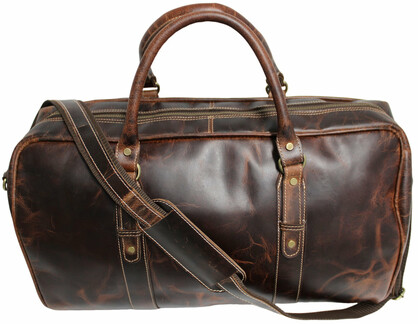 Quality Full Grain Genuine Leather Travel Bag with Adjustable Shoulder Strap. FREE Leather Apple Air-tag Holder. Style No. 81005