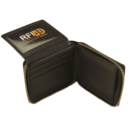 RFID Lined Cow Hide Leather Wallet Style 11011 Black