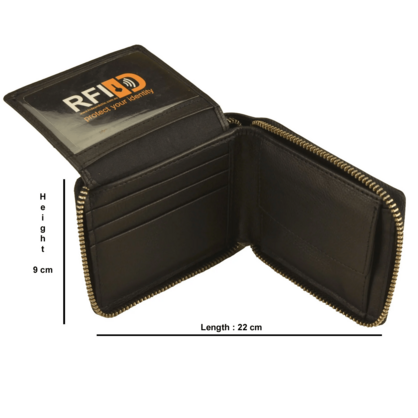 RFID Lined Cow Hide Leather Wallet Style 11011 Black