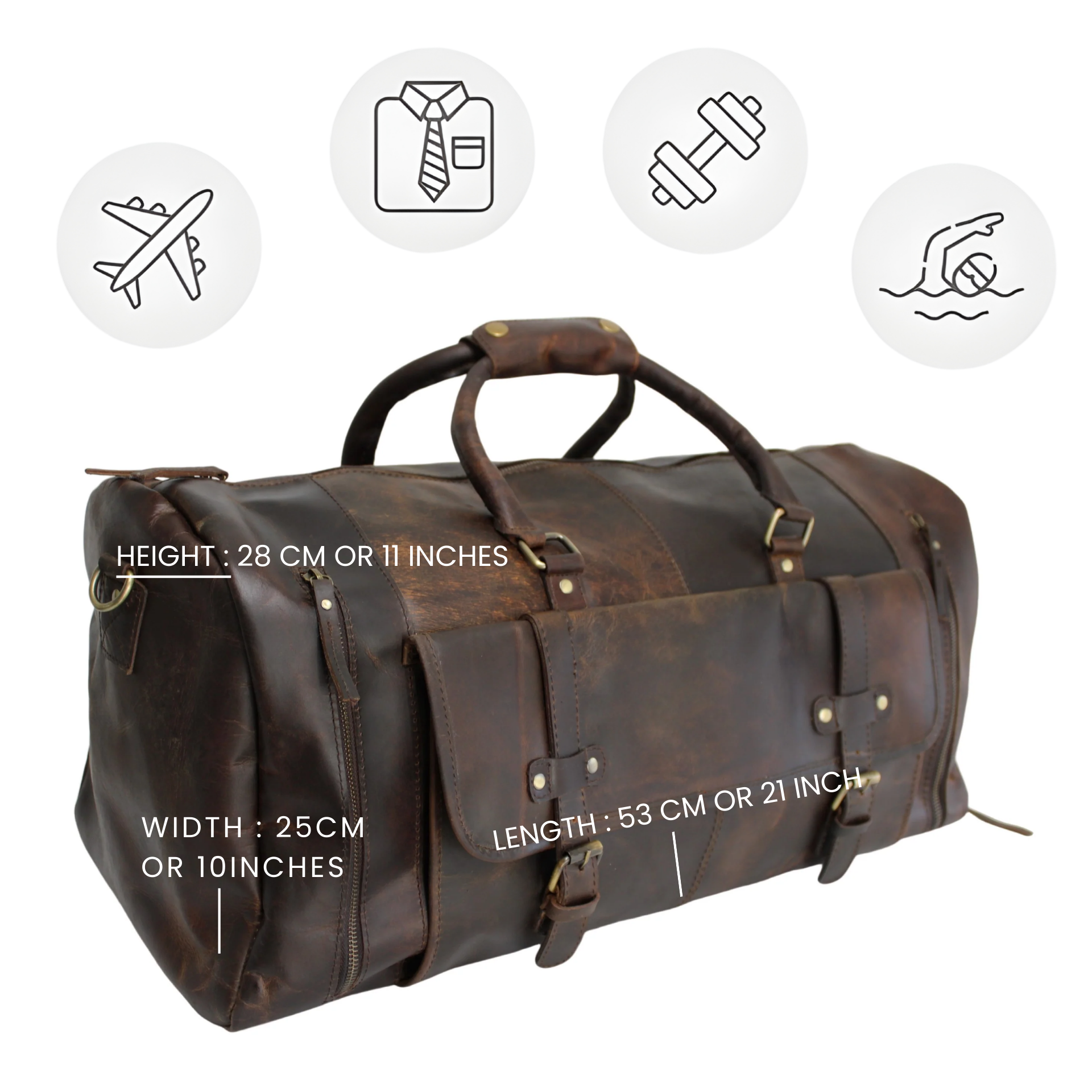 Quality Full Grain Genuine Leather Travel Bag with Adjustable Shoulder Strap. Style No. 81005