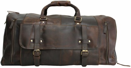 Quality Full Grain Genuine Leather Travel Bag with Adjustable Shoulder Strap. Style No. 81005
