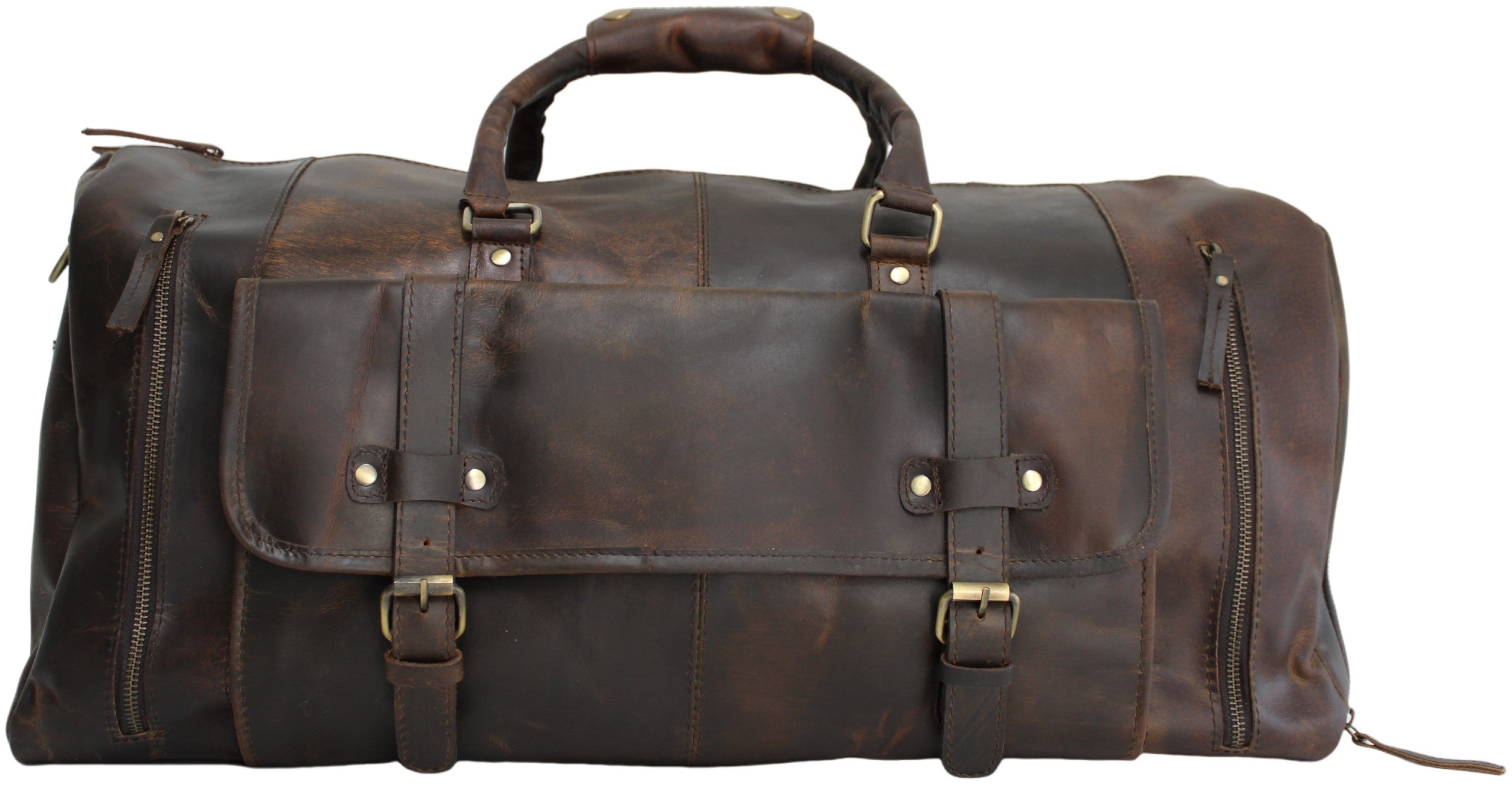 Quality Full Grain Genuine Leather Travel Bag with Adjustable Shoulder Strap. Style No. 81005