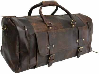 Quality Full Grain Genuine Leather Travel Bag with Adjustable Shoulder Strap. Style No. 81005