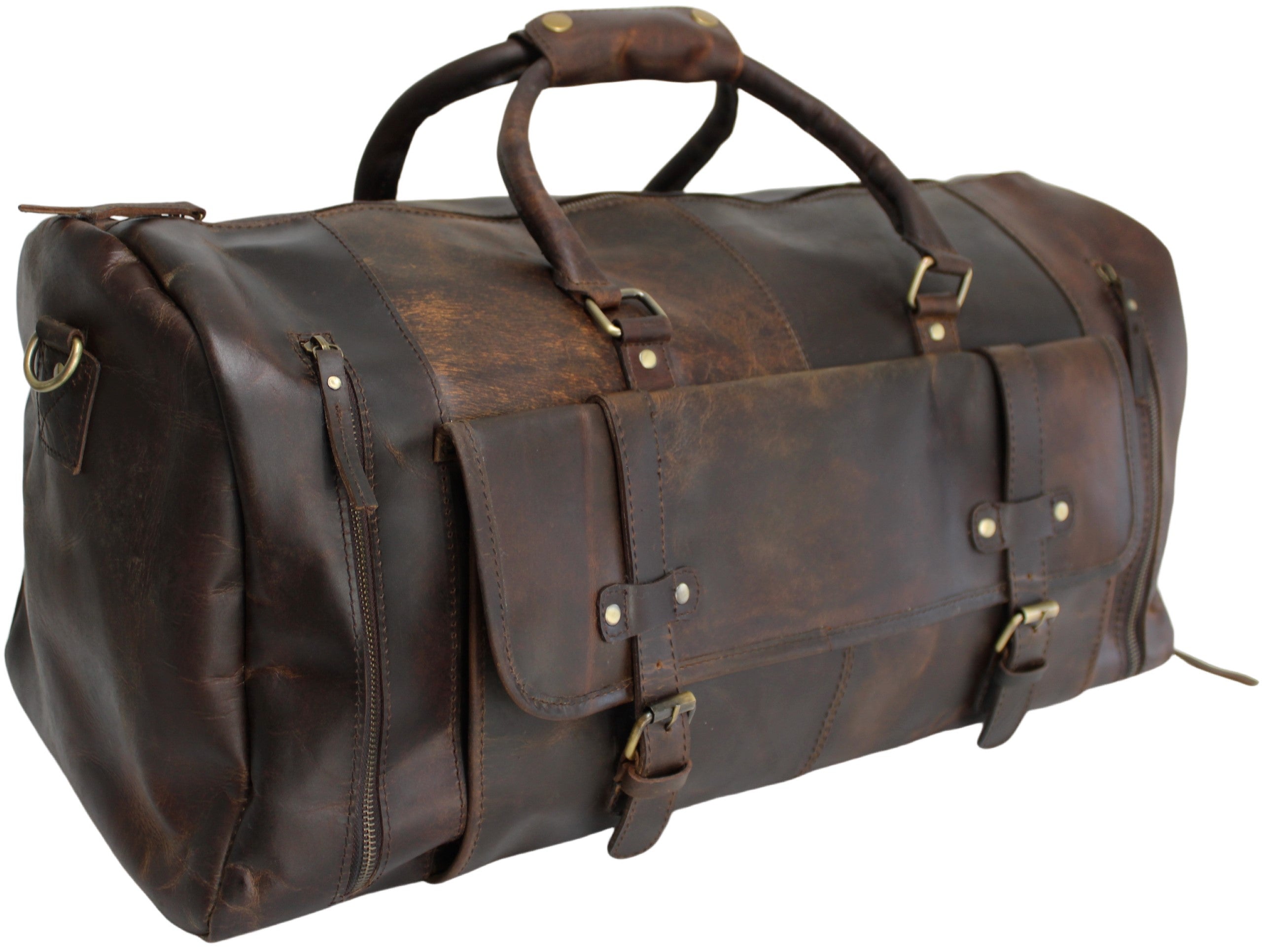 Quality Full Grain Genuine Leather Travel Bag with Adjustable Shoulder Strap. Style No. 81005