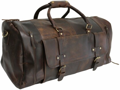 Quality Full Grain Genuine Leather Travel Bag with Adjustable Shoulder Strap. Style No. 81005