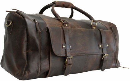 Quality Full Grain Genuine Leather Travel Bag with Adjustable Shoulder Strap. Style No. 81005