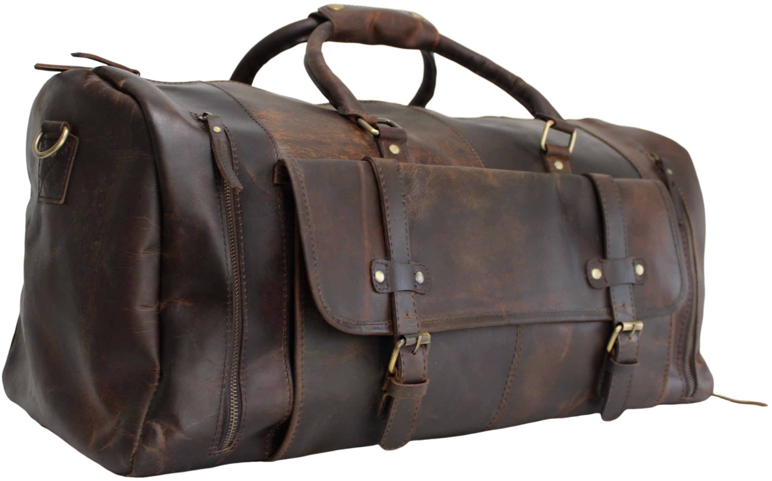 Quality Full Grain Genuine Leather Travel Bag with Adjustable Shoulder Strap. Style No. 81005