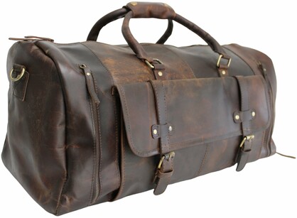 Quality Full Grain Genuine Leather Travel Bag with Adjustable Shoulder Strap. Style No. 81005
