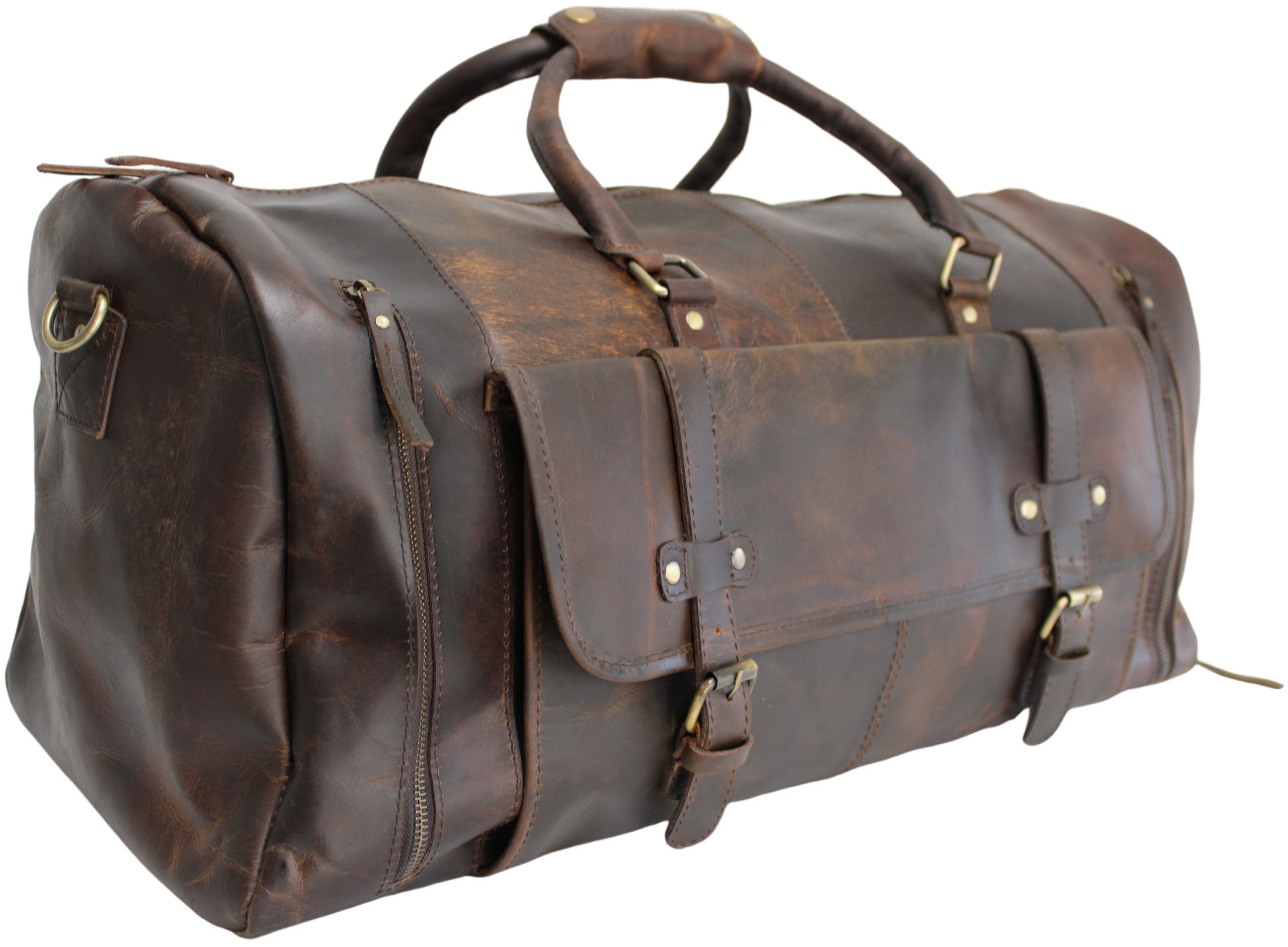 Quality Full Grain Genuine Leather Travel Bag with Adjustable Shoulder Strap. Style No. 81005