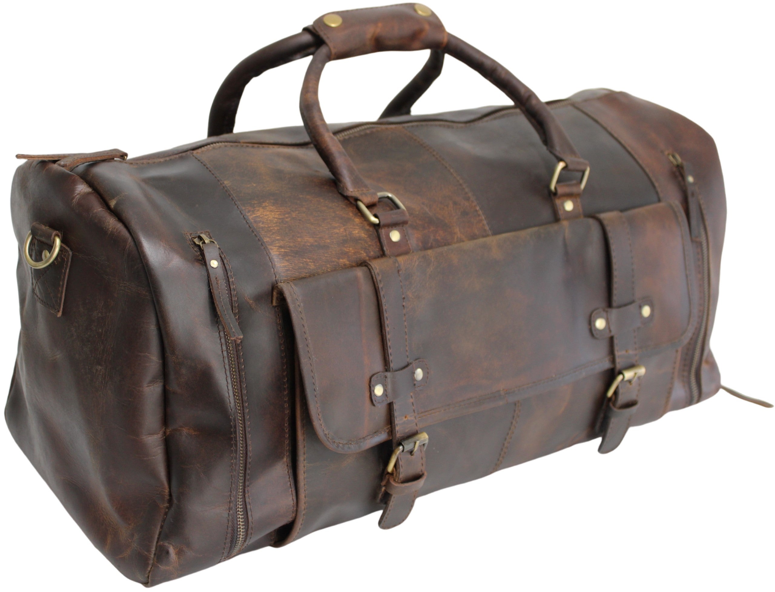 Quality Full Grain Genuine Leather Travel Bag with Adjustable Shoulder Strap. Style No. 81005