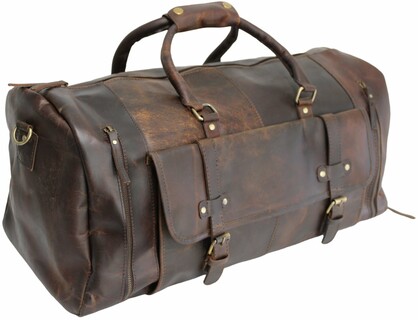 Quality Full Grain Genuine Leather Travel Bag with Adjustable Shoulder Strap. Style No. 81005