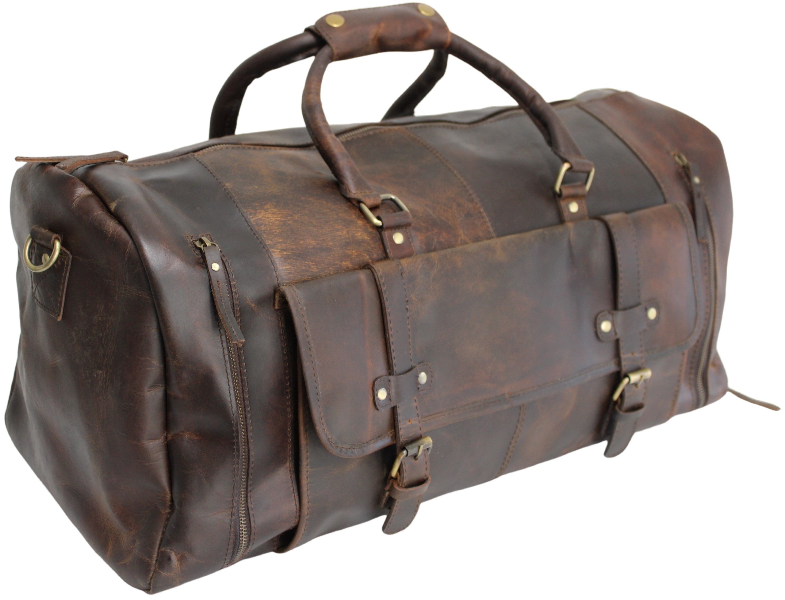 Quality Full Grain Genuine Leather Travel Bag with Adjustable Shoulder Strap. Style No. 81005