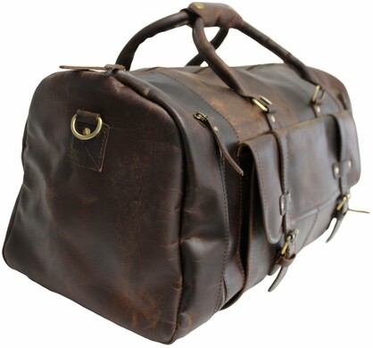 Quality Full Grain Genuine Leather Travel Bag with Adjustable Shoulder Strap. Style No. 81005
