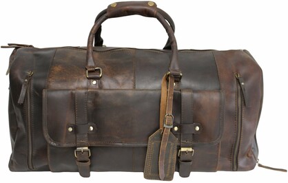 Quality Full Grain Genuine Leather Travel Bag with Adjustable Shoulder Strap. Style No. 81005