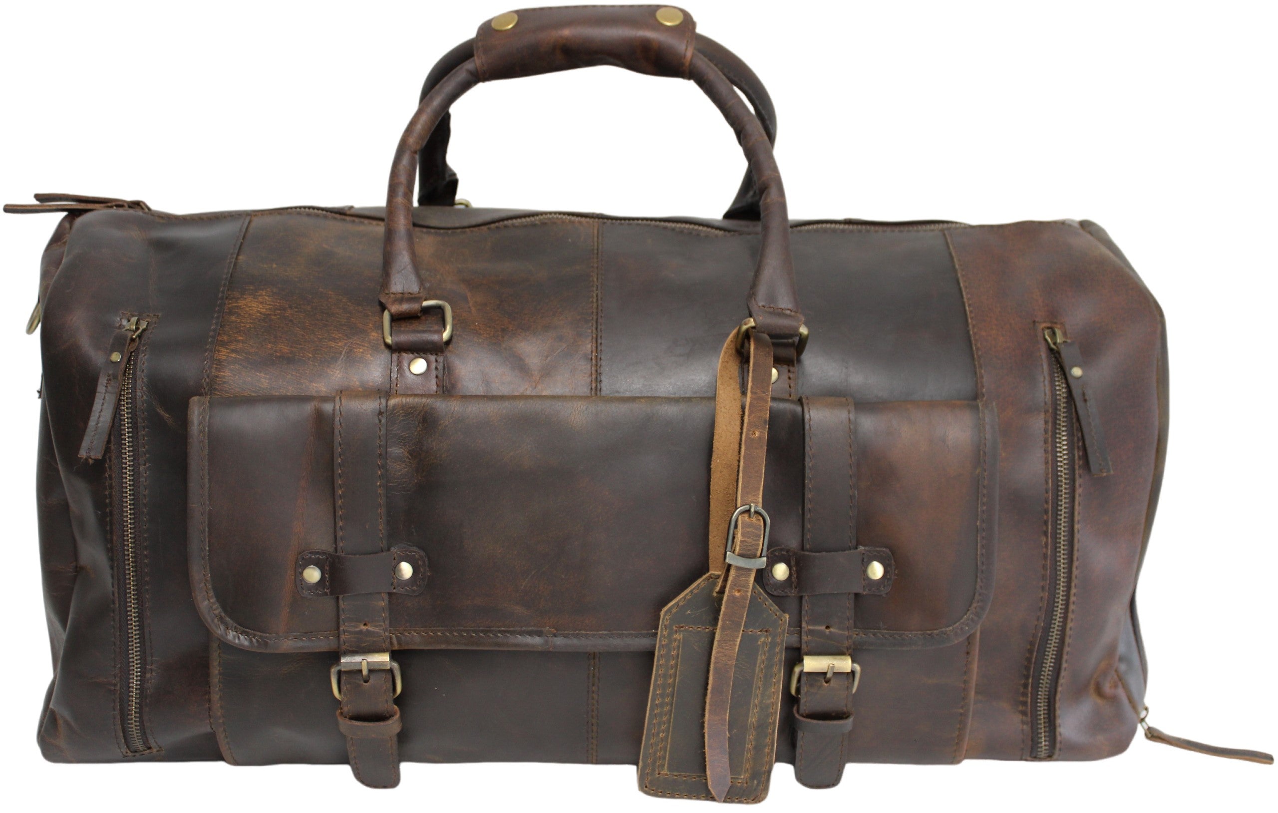 Quality Full Grain Genuine Leather Travel Bag with Adjustable Shoulder Strap. Style No. 81005