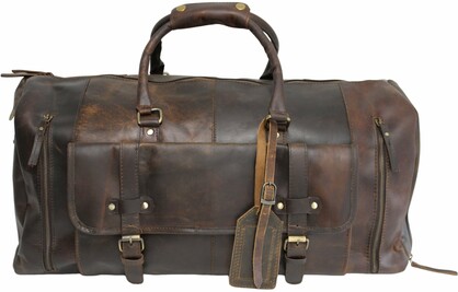 Quality Full Grain Genuine Leather Travel Bag with Adjustable Shoulder Strap. Style No. 81005