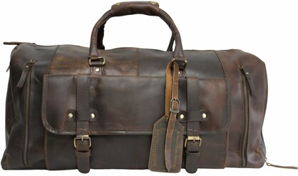 Quality Full Grain Genuine Leather Travel Bag with Adjustable Shoulder Strap. Style No. 81005