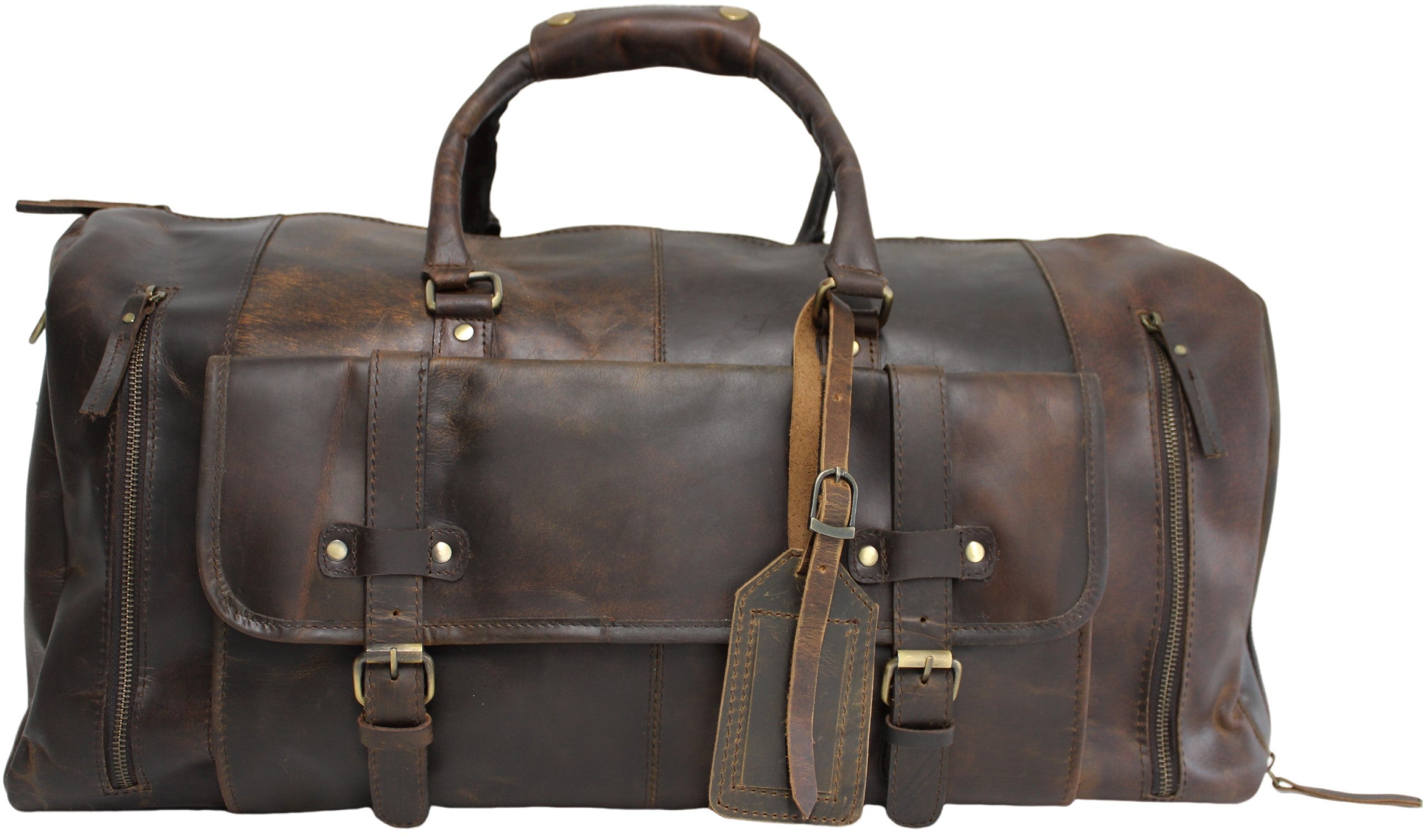 Quality Full Grain Genuine Leather Travel Bag with Adjustable Shoulder Strap. Style No. 81005