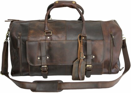 Quality Full Grain Genuine Leather Travel Bag with Adjustable Shoulder Strap. Style No. 81005
