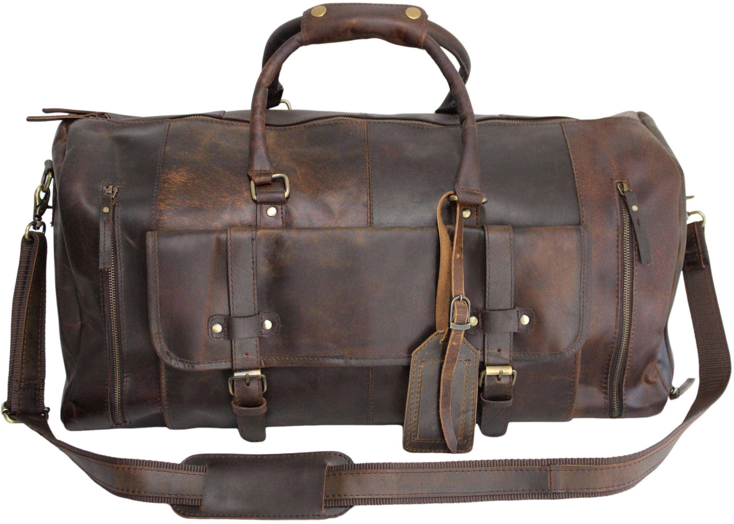 Quality Full Grain Genuine Leather Travel Bag with Adjustable Shoulder Strap. Style No. 81005