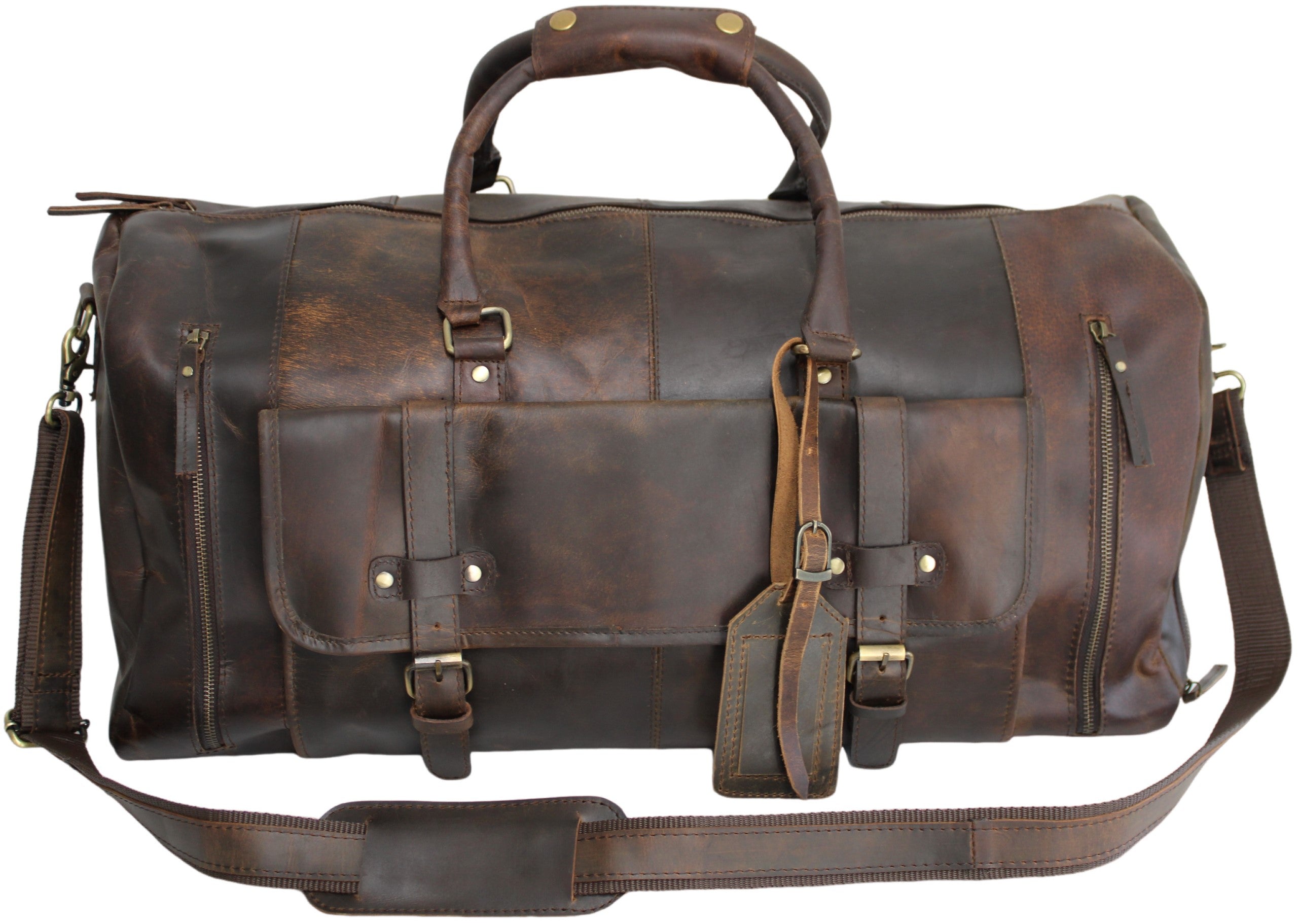 Quality Full Grain Genuine Leather Travel Bag with Adjustable Shoulder Strap. Style No. 81005