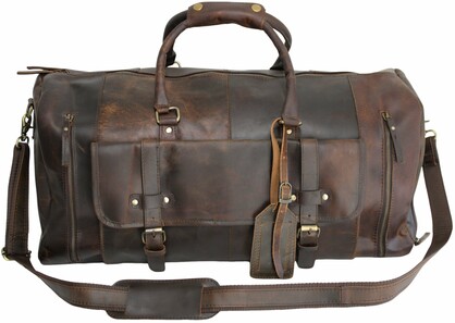 Quality Full Grain Genuine Leather Travel Bag with Adjustable Shoulder Strap. Style No. 81005