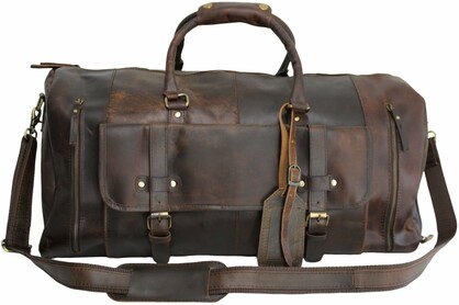 Quality Full Grain Genuine Leather Travel Bag with Adjustable Shoulder Strap. Style No. 81005
