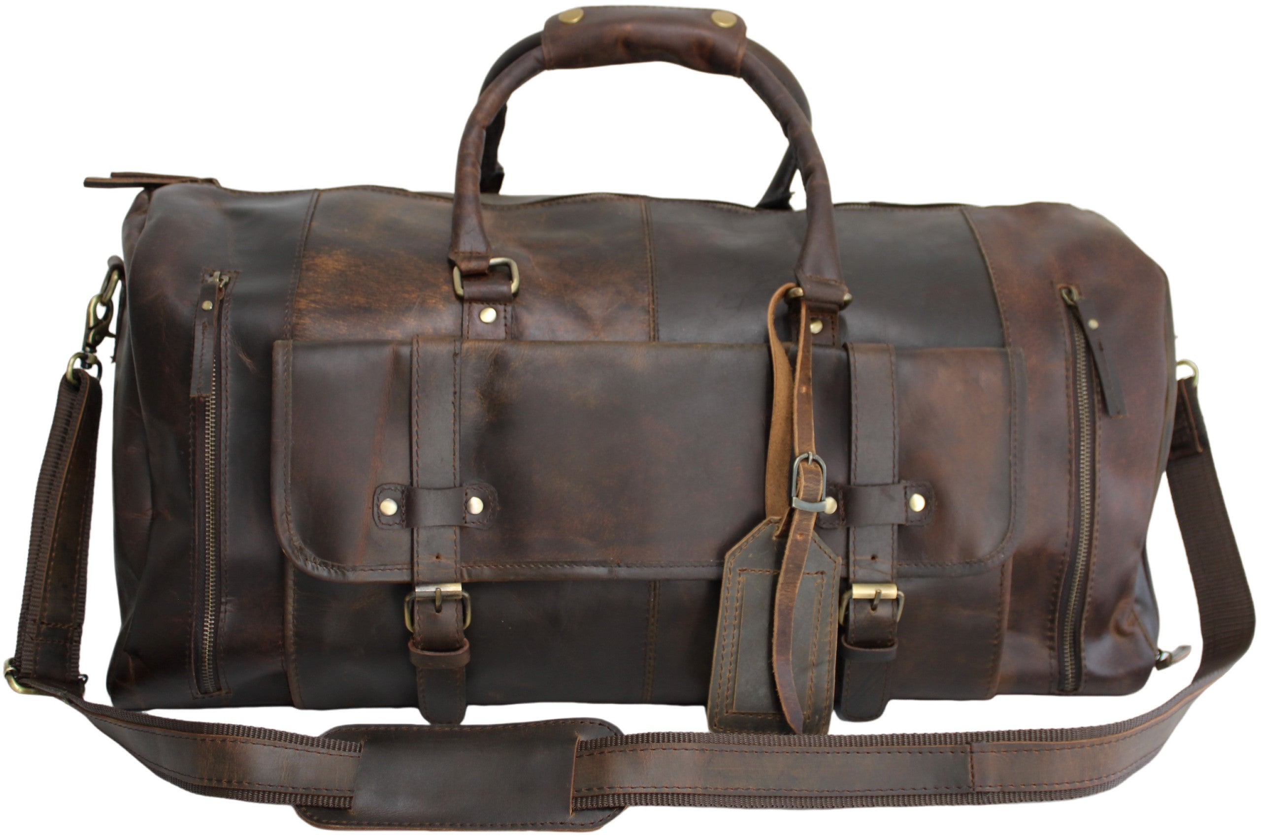 Quality Full Grain Genuine Leather Travel Bag with Adjustable Shoulder Strap. Style No. 81005