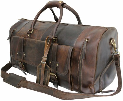 Quality Full Grain Genuine Leather Travel Bag with Adjustable Shoulder Strap. Style No. 81005