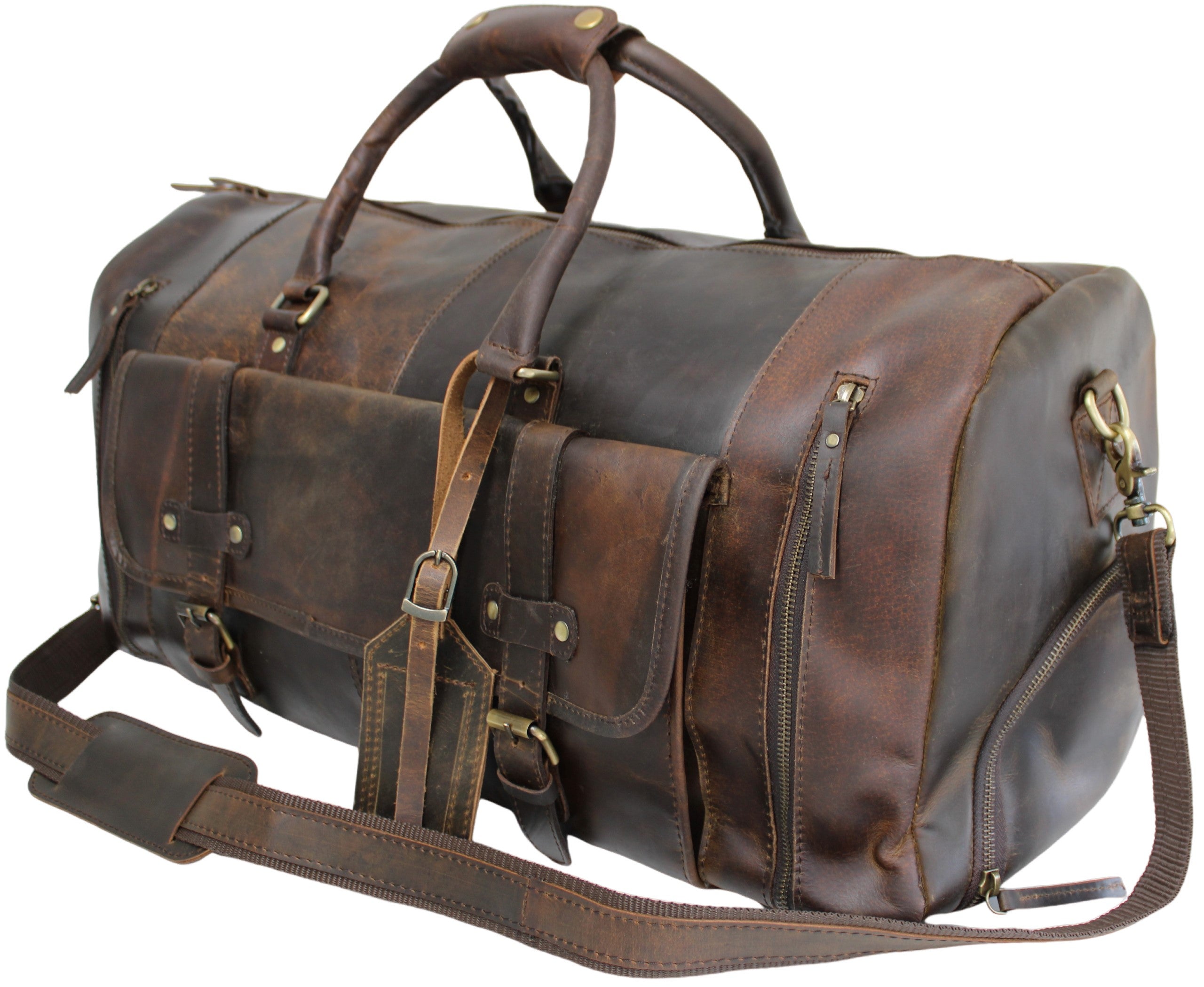 Quality Full Grain Genuine Leather Travel Bag with Adjustable Shoulder Strap. Style No. 81005