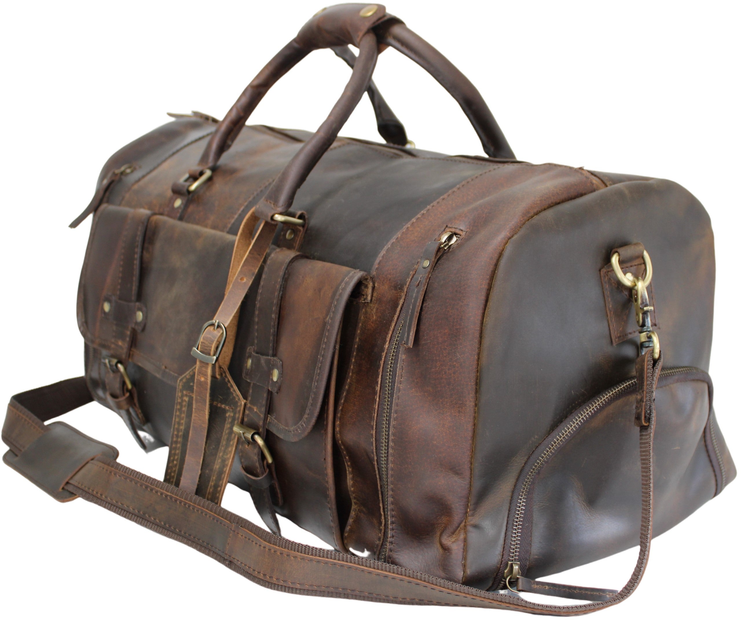 Quality Full Grain Genuine Leather Travel Bag with Adjustable Shoulder Strap. Style No. 81005