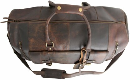 Quality Full Grain Genuine Leather Travel Bag with Adjustable Shoulder Strap. Style No. 81005