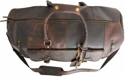 Quality Full Grain Genuine Leather Travel Bag with Adjustable Shoulder Strap. Style No. 81005