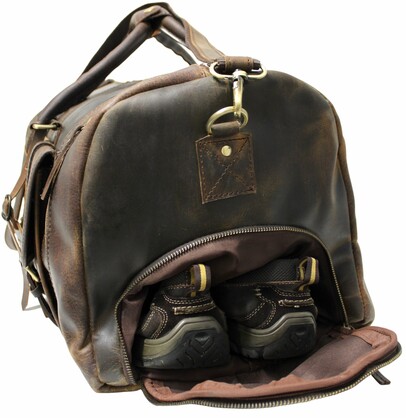 Quality Full Grain Genuine Leather Travel Bag with Adjustable Shoulder Strap. Style No. 81005