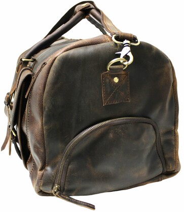 Quality Full Grain Genuine Leather Travel Bag with Adjustable Shoulder Strap. Style No. 81005