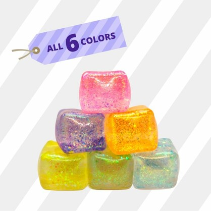 Squishy Ice Chilly Cube Glittery (6 colors) Sensory