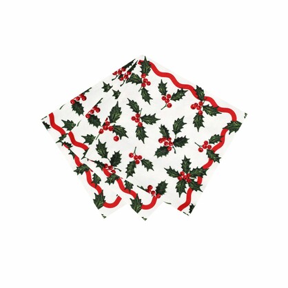 Holly White Christmas Paper Napkins - 20 Pack