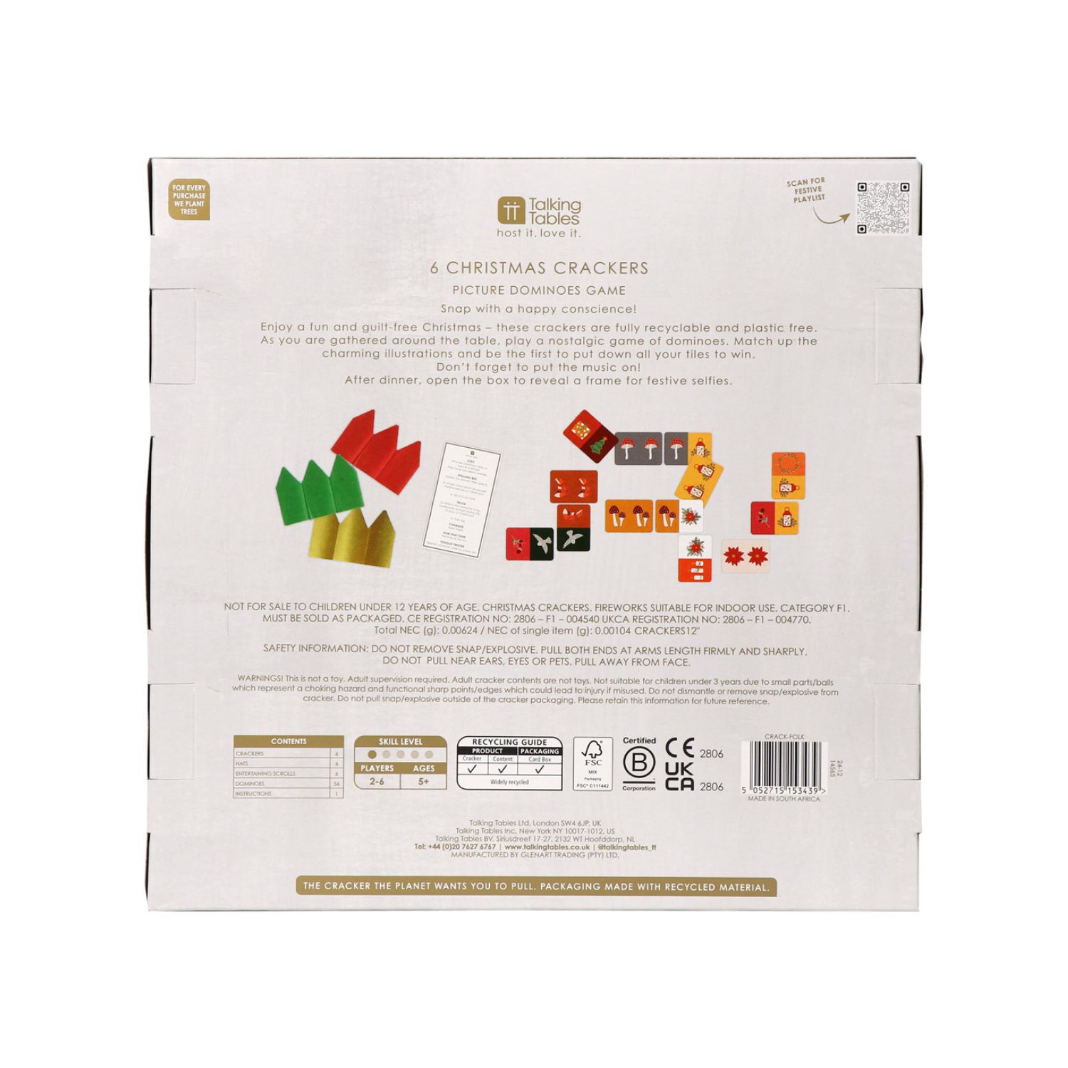 Folklore Green Christmas Crackers - 6 Pack