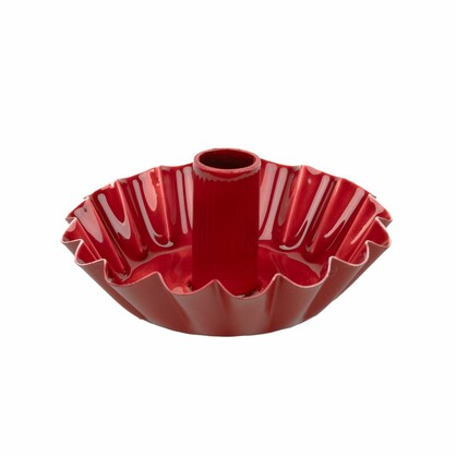 Scalloped Red Metal Dinner Candle Holder