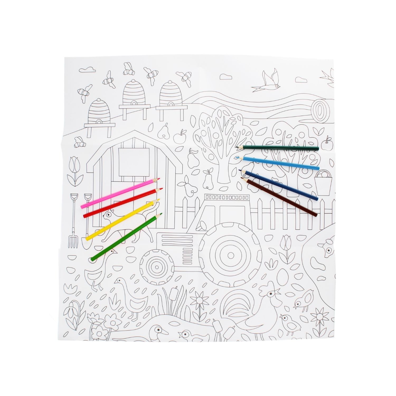 Large Colouring Poster With Pencils - On The Farm