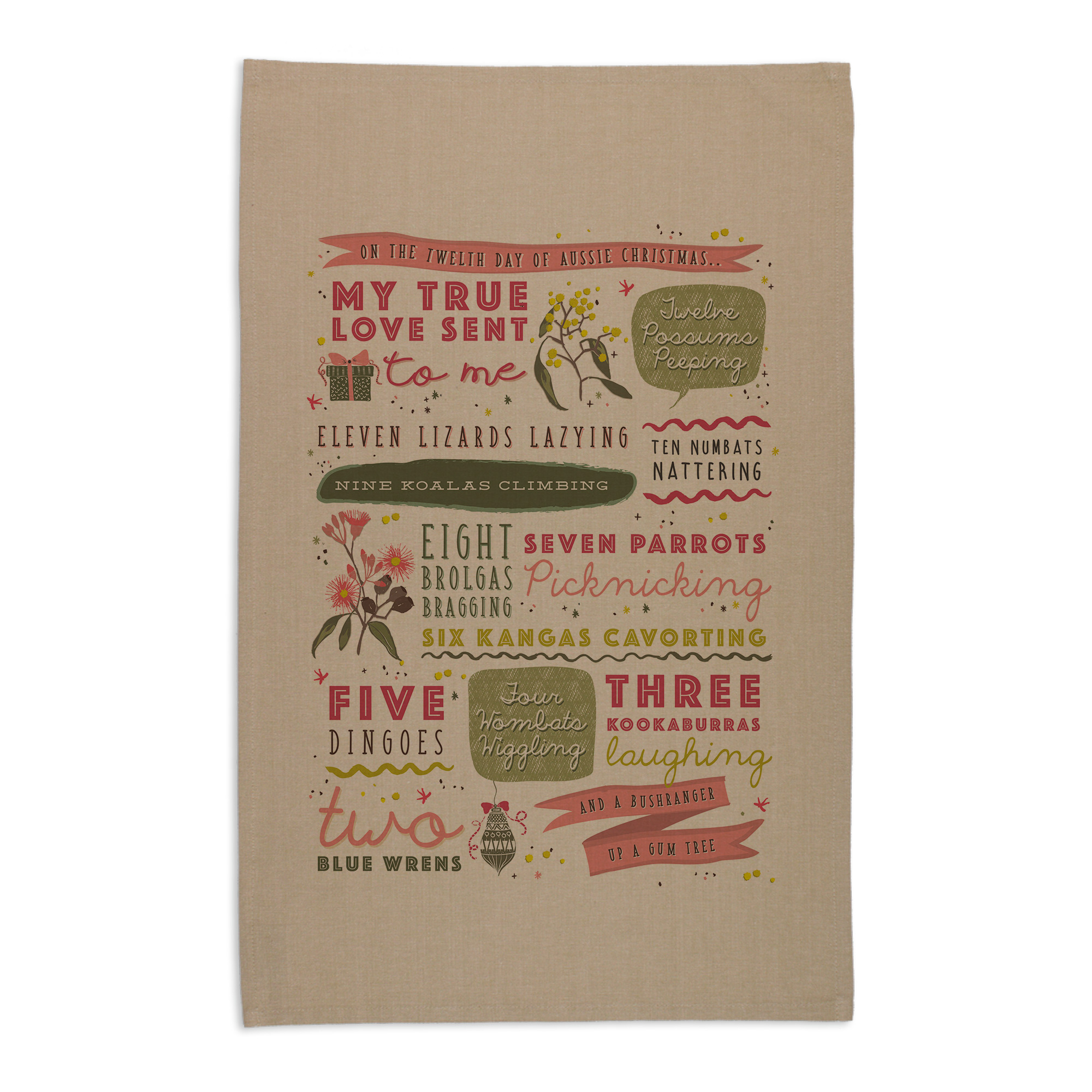 Organic Cotton Tea Towel - Twelve Days of Christmas