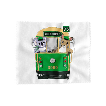 Lens Cloth - Green Tram with Animals Melbourne