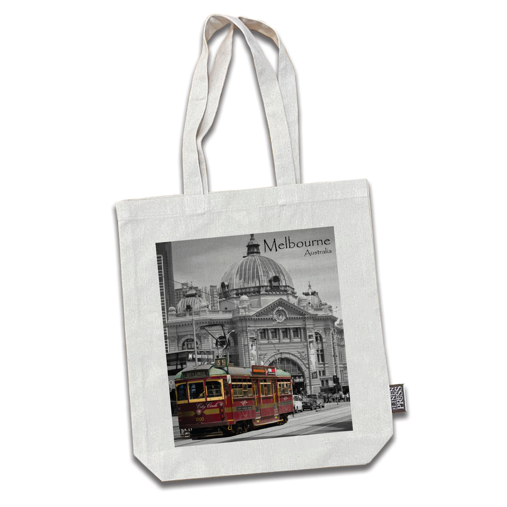 Cotton Tote Bag - Melbourne B&W Red Tram