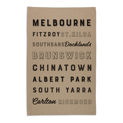 Organic Cotton Tea Towel - Melbourne Words